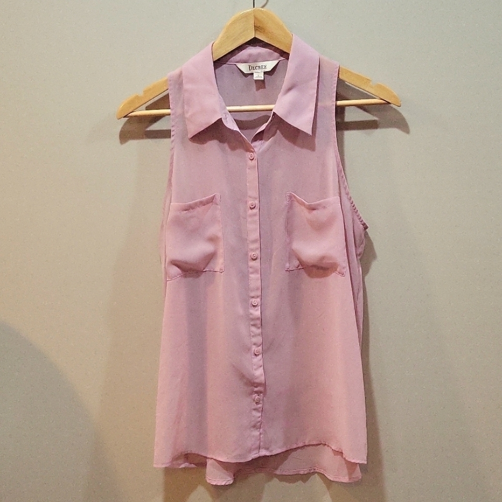 Decree vintage sheer button up sleeveless top size L EUC